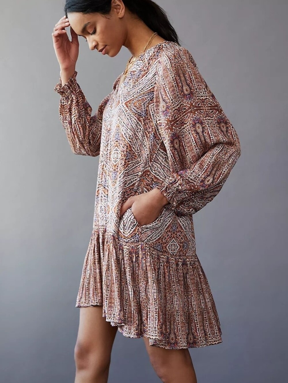 Anthropologie Sabia Flounced Tunic Dress Paisley Boho M